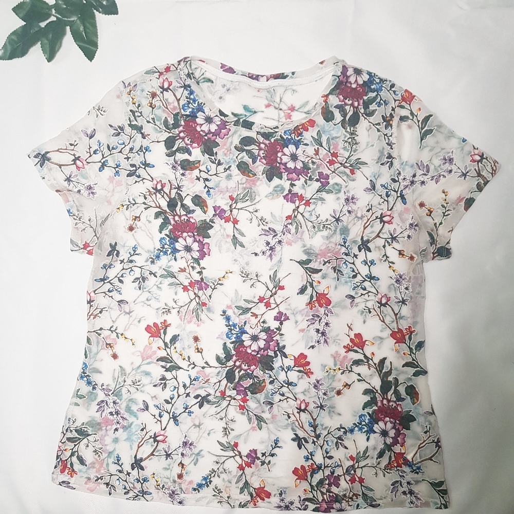 Sheer vine blouse with floral design